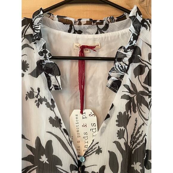 NWT Standards & Practices Floral Blouse - White/Black - 2X - Picture 3 of 8